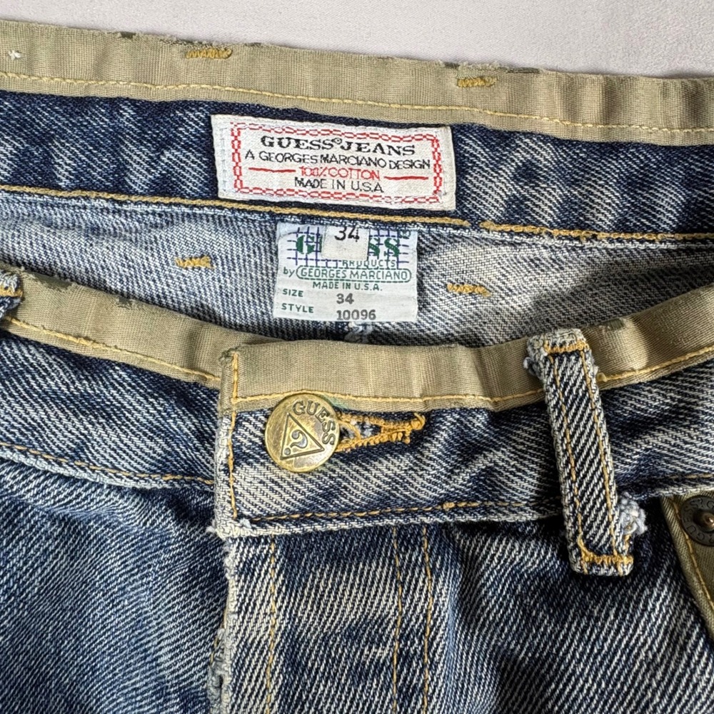 Vintage Guess Jeans Georges Marciano Mens 34 Blue Denim Contrast Trim USA 90s - Picture 5 of 13